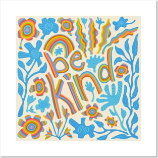 BE KIND Uplifting Motivational Lettering Quote with Flowers Rainbow - UnBlink Studio by Jackie Tahara Posters and Art